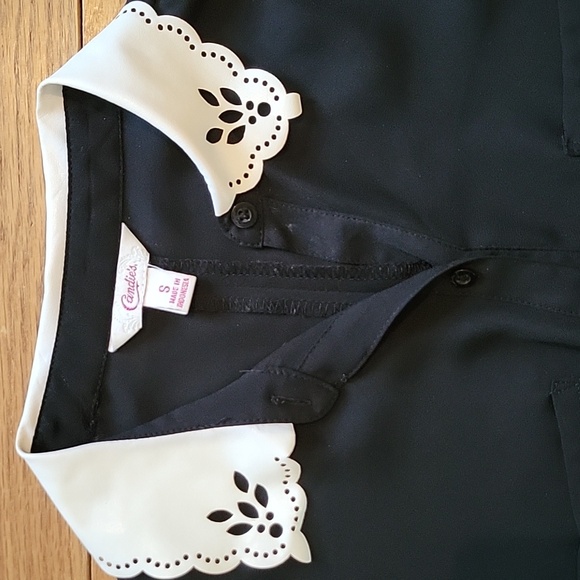 Candie's Sheer Black Blouse with White Collar - Picture 2 of 3